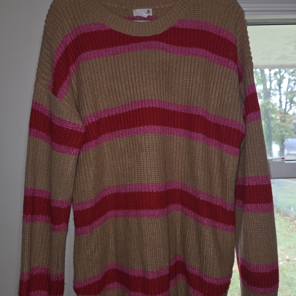 SO Men's Sweater with Tan and Red Stripes